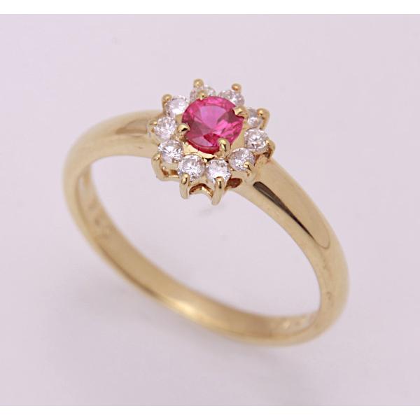 質屋出品》k18☆天然ルビー0.24ct+ダイアモンドデザインリング