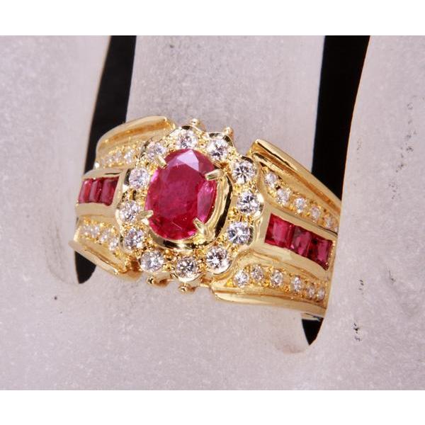 質屋出品》K18☆豪華な天然ルビー+ダイアモンドデザインリング☆k-4531  