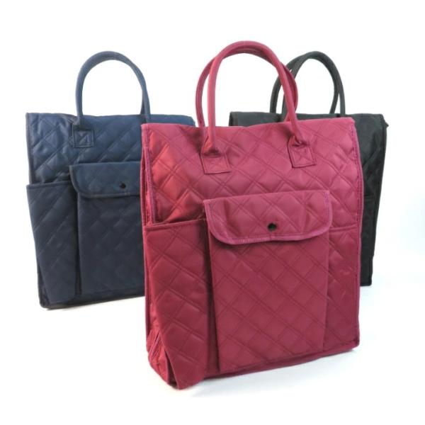 【和洋折衷　キルティング着物スクエアバッグ】きもの、帯、着付け小物一式が収納できる多機能で大容量のバッグです。もちろんスーツやドレスなど出張や旅行の際の着替えに必要なものも収納できます。表面生地は手触りの良いキルティング素材。マチを大きく取...