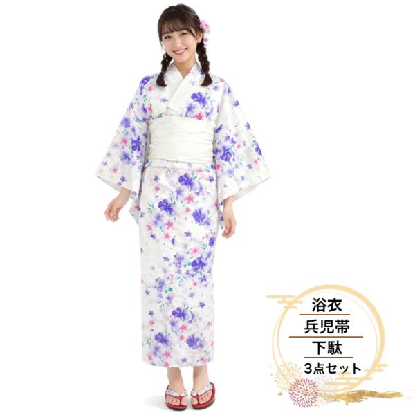 大人兵児帯3点セット 浴衣/兵児帯/下駄 3点セット(6)】 レディース 浴衣セット くしゅくしゅ