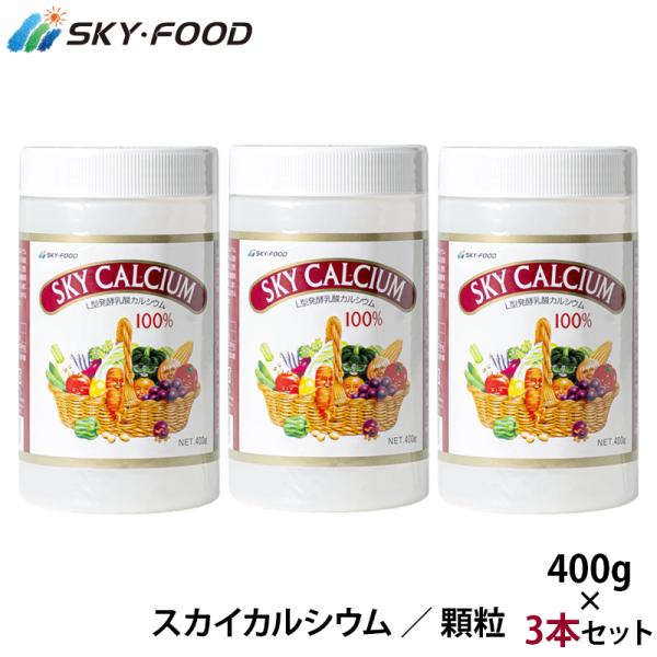 賞味期限2029年3月4日 スカイカルシウム 顆粒 400g 3本セット 健康食品 L型発酵乳酸菌 カルシウム サプリメント 乳酸カルシウム 水溶性　スカイフード
