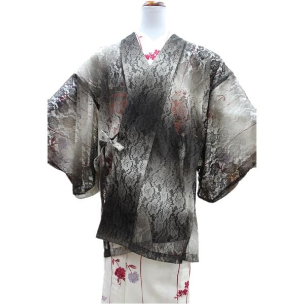 ラッセルレース暈かし道中着【地色：焦げ茶色ぼかし/身丈８３センチ・裄６８センチ・袖丈４６センチ/お仕立て上がり/国産品/米澤/コート 春】 ラッセルレース暈かし道中着【地色：焦げ茶色ぼかし/身丈83センチ