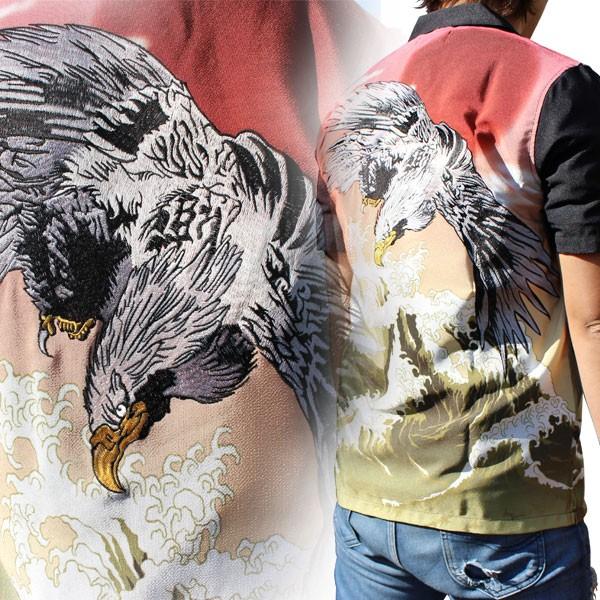 和柄Tシャツ 【SALE】和柄メンズ 和柄刺繍アロハ鷲柄【AS181-3