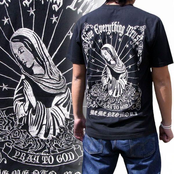 444】【ST1412】オラオラ Tシャツマリア刺繍Tシャツ バイカー オラオラ