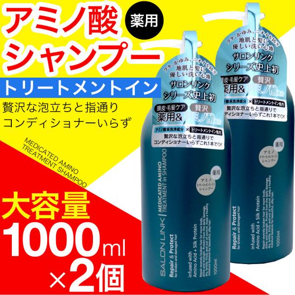 アミノ酸シャンプー トリートメントイン 薬用 16種のアミノ酸 アミノ シャンプー 1000ml 2本セット サロンリンク 医薬部外品 :4513574037748-2:わごんせる 通販 サロンリンク エクストラ トリートメントインシャンプー 1L
