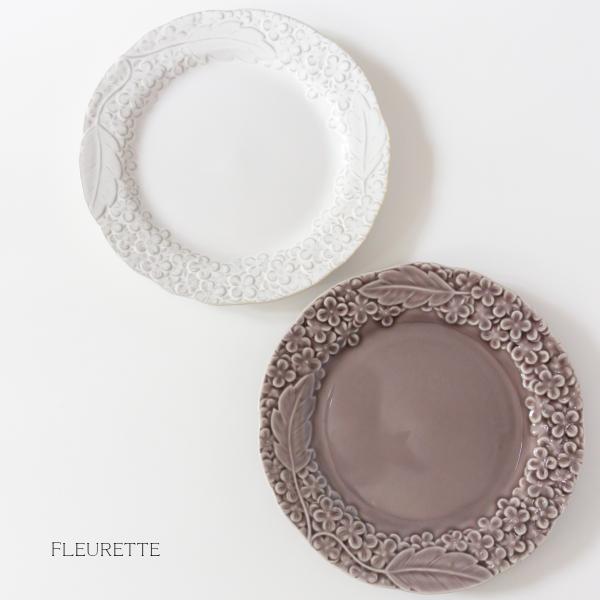 美濃焼 FLEURETTE フルレット プレート Ｌ 花柄 アジサイ デザート 前菜 ケーキ皿 中皿 陶器 食器 和食器 洋風 ギフト お祝い 内祝い 結婚祝  新築 日本製