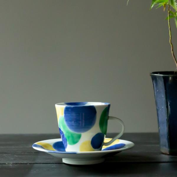 九谷焼 コーヒーカップ＆ソーサー 霽窯（はれがま）大きな大きな 水玉