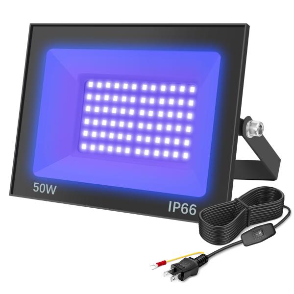 即納 1台 ブラックライト LED uvライト 紫外線 50W 防水 IP66 1.5Mコード  殺菌 光る 汚れ 汚れ対策 LED投光器 スイッチ付き UVライト 3Dモデル乾燥用 送料無料
