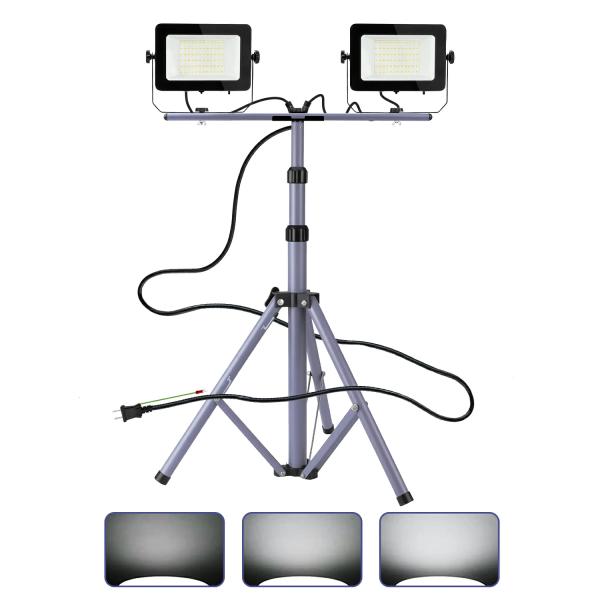 即納 1セット 5Mコード付きワークライト 三脚スタンド＋2灯 三階段調光 20W 30W 50W 作業灯 led投光器 昼光色 6500k 高輝度 アース付きプラグ 広角180度 1年保証