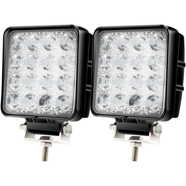 即納！(2個セット) LEDワークライト 48W 作業灯 16連LED 6000k 3360LM IP67 狭角 DC12/24V兼用 防水・防塵・耐震 トラック/建築機械/作業車 1年保証