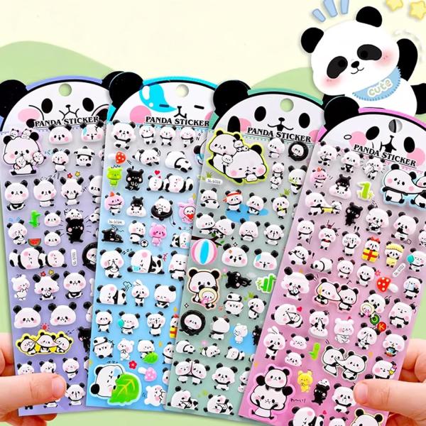 4枚セット パンダ立体シール ぷっくりデザイン かわいい 癒し系 手帳 日記 ノート スマホケース対応 DIY 文具 手芸 プレゼント 女の子・男の子