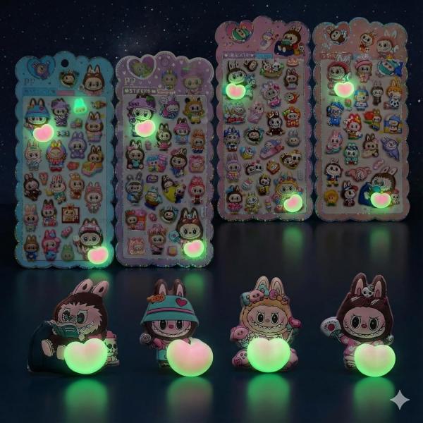 4枚セット お尻シール SNS人気 ステッカー 3D立体シール 蓄光タイプ 手帳 ぷっくり DIY 子供 おもちゃ 誕生日 プレゼント ギフトに最適