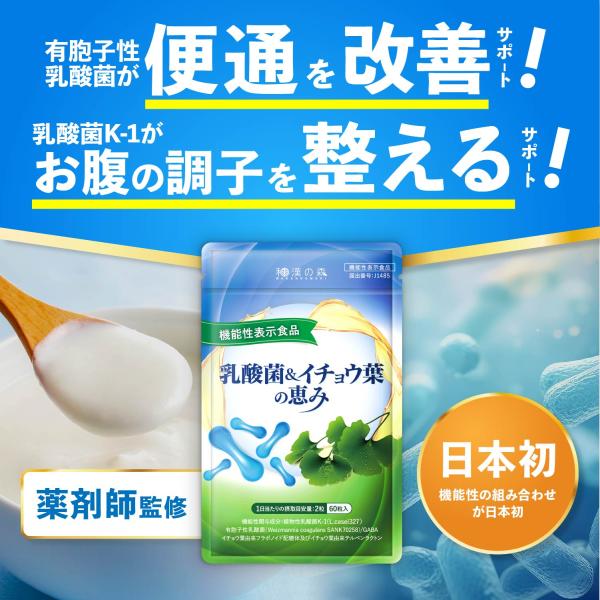 名称：乳酸菌＆イチョウ葉の恵み内容量：60個(30日分)還元麦芽糖水飴 大麦乳酸発酵液ギャバ 有胞子性乳酸菌末 イチョウ葉抽出物 植物性乳酸菌末 有機田七人参エキス末 ラフマ葉抽出物 ドクダミ抽出物 クマザサ末 菊芋抽出物 フェンネルエキス...