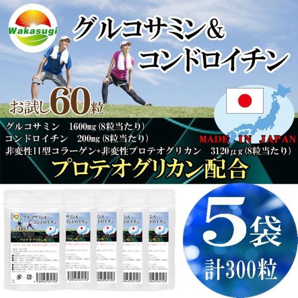 6袋@1050★プロテオグリカン＆コンドロイチン配合グルコサミン●シードコムス プロテオグリカン新配合 グルコサミン＆コンドロイチン60粒 5袋セット