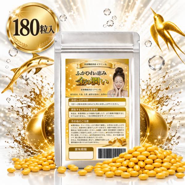 NEW ふかひれの恵み 金の潤い 業務用180粒 約6ヶ月分 栄養機能食品 ビタミンB2 ふかひれコラーゲン