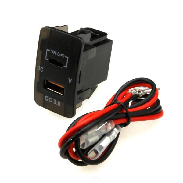 ホンダ車用 2USBポート USB A type C 充電USBポート QC3.0 急速 スペアスイッチホール カバー 車載充電器 約45mm×26mm LED点灯 青