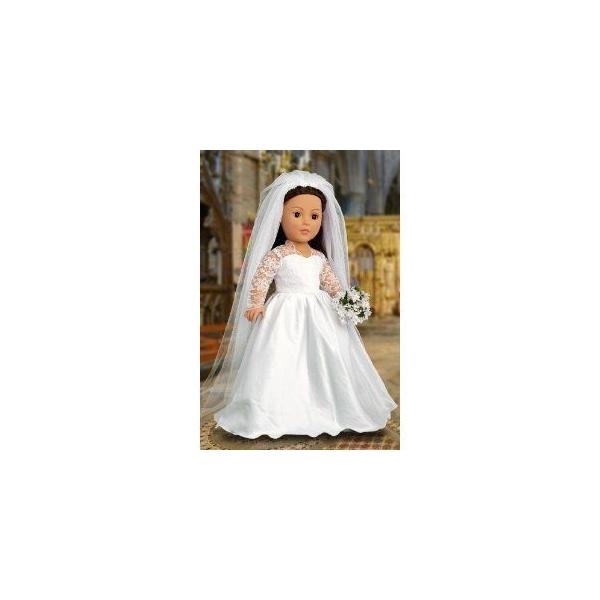 Princess Kate Royal Wedding Dress with White Leather Shoes and Tulle Veil; fits 18 inch American G