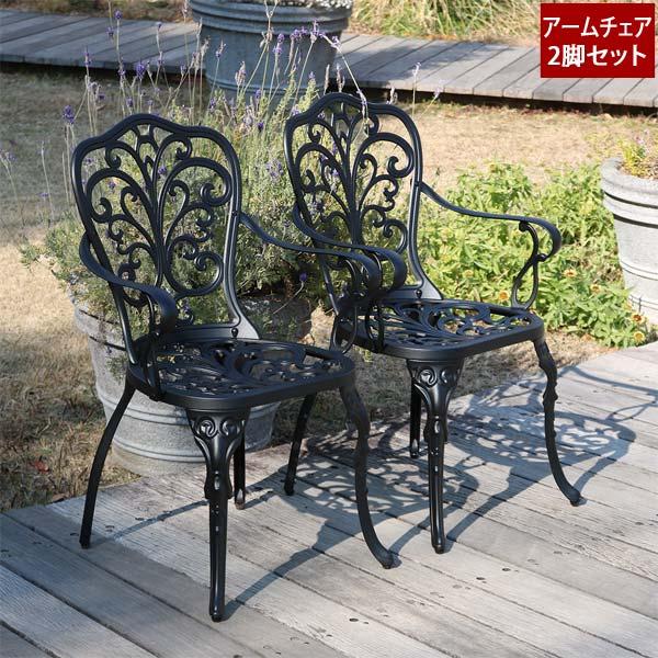 アームチェア 2脚セット アルミ製 トルペ ガーデン家具 マットブラック BKS-C5289-2P