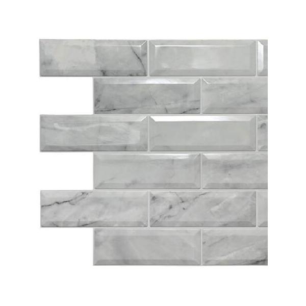 Dundee Deco Off-White Faux Marble Bricks PVC 3D Wall Panel, 3.3 ft X 2 ft (100cm X 60cm), Interior Design Wall Paneling Decor, Sample 9 in X 9 in