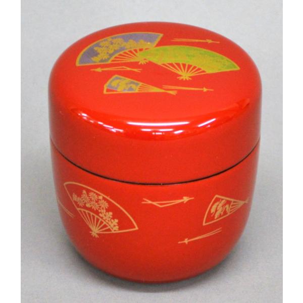 中棗 扇面 木製 中村湖彩作 化粧箱 茶道具 漆絵 縁起物 伝統工芸 日本