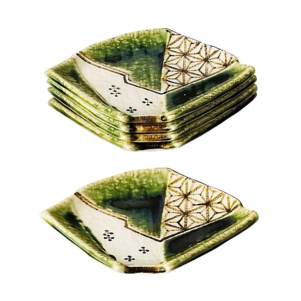 名工  加藤景陶作 織部焼 【ヴィンテージ】角皿5枚セット ／絵織部 Amazon | 名工 加藤景陶作 織部焼 ヴィンテージ 角皿5枚セット ／絵