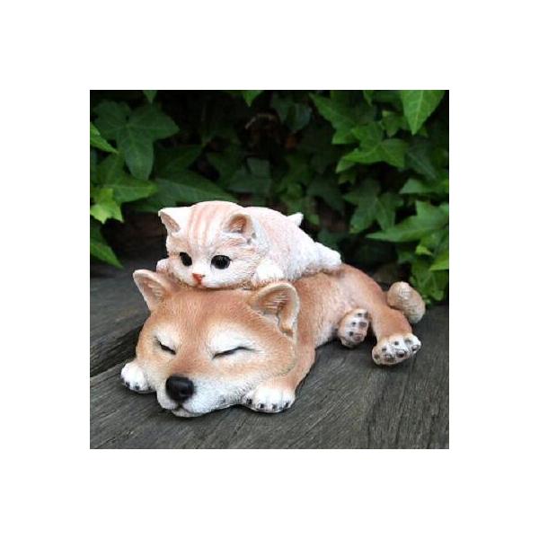 子猫と柴犬 ＭＩＸ０４９ＱＢ 居眠り柴犬 居眠り猫 犬 ガーデンオブジェ ＣＡＴ 動物 オーナメント ネコ 雑貨 ガーデン オブジェ ガーデニング