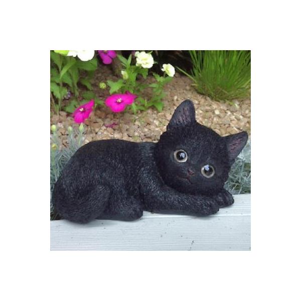 猫の置物 黒猫 子猫 伏せ寝 N15720 キャット ガーデンオブジェ