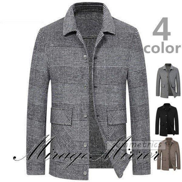 新品登場 ビジネスコート メンズ ウールコート チェック柄 ステンカラーコート ショート丈 紳士 通勤 ビジネスジャケット コート アウター Savannah Osc Com