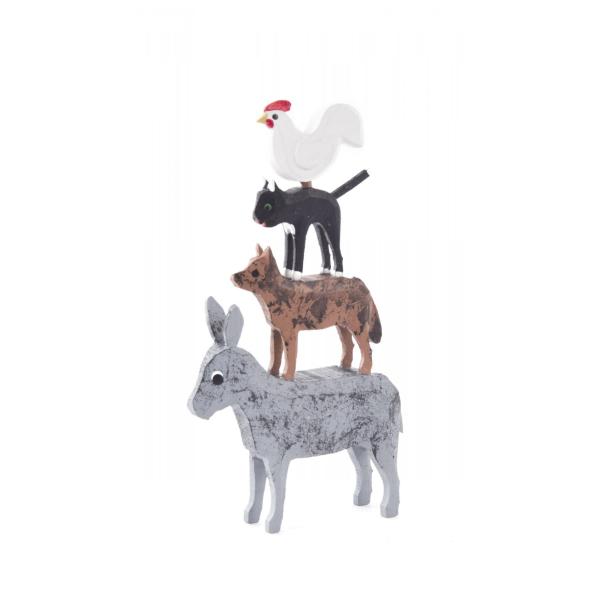 サイズ　　9ｃｍ伝統的なロクロ工法によるかわいいブレーメンの音楽隊。製作　ハンス・グンター　フラット原産国　ドイツ