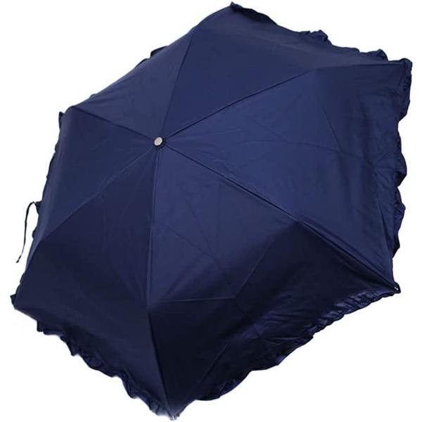 【SALE目玉商品】日傘 晴雨兼用 ネイビー フリル 折り畳み傘 防撥水 遮熱効果 爆買