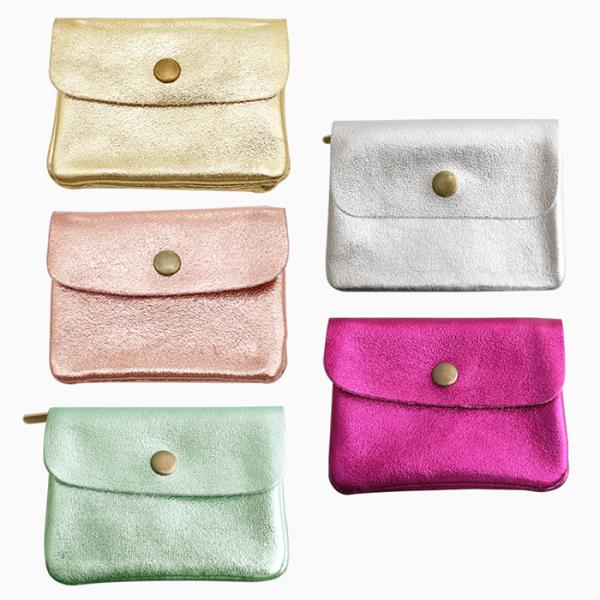 MAISONFANLI 小銭入れ 小物入れ マルチポーチ 財布 コインケース ポーチ型 コンパクト 軽量 キラキラ メタリック レザー 牛革 女性 クリックポスト便対応 爆買