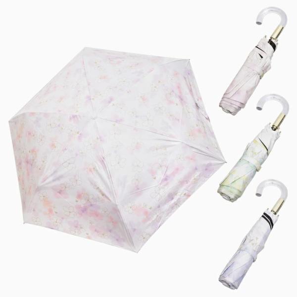 傘 折りたたみ傘 折傘 雨傘 日傘 晴雨兼用 花柄フラワーフローラル 水彩 ピンク イエロー ブルー 撥水加工 UVカット 遮光率100% 親骨55cm ポリエステル100% 中谷