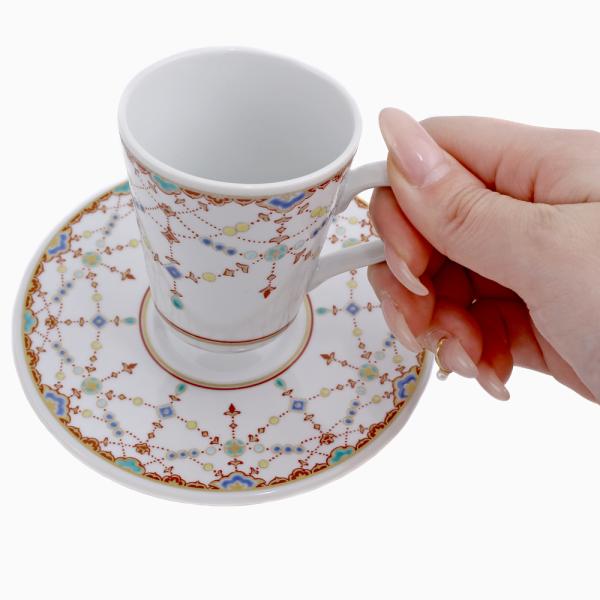 日本製 九谷焼 北陸伝統工芸 コップ ティーセット 縁起物 磁器 ソーサー カップ デミタスカップ 瓔珞紋 開店祝い 記念日 プレゼント 贈り物 お洒落 オシャレ
