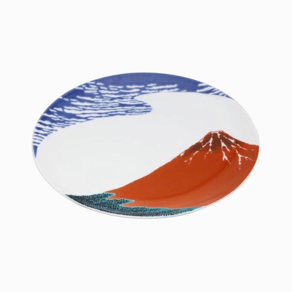 日本製 九谷焼 九谷五彩 磁気 陶器 陶磁器 お皿 プレート デザートプレート 6号皿 19.2cm 赤富士 青風窯 青郊窯 華やか 鮮やか お洒落 オシャレ お祝い 記念日