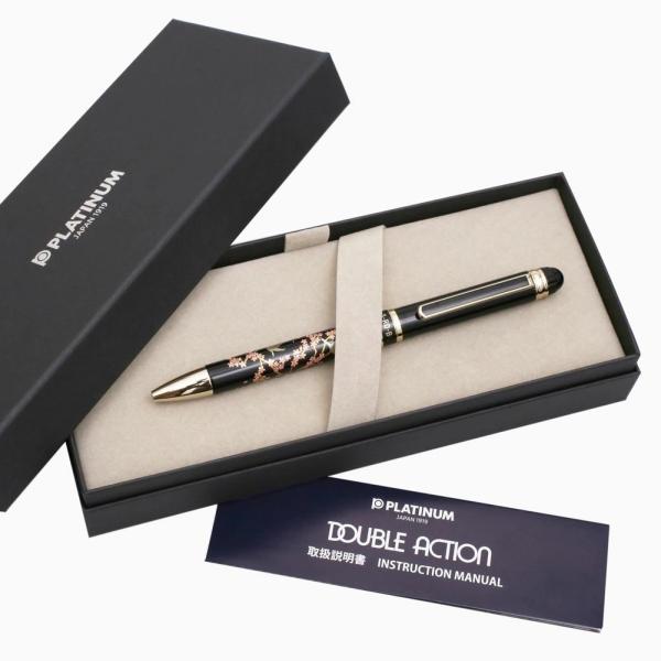 日本製 PLATINUM プラチナ 万年筆 多機能筆記具 ダブルアクション 近代蒔絵 桜にメジロ ボールペン 黒 赤 シャーペン シャープペンシル ステーショナリー 回転式