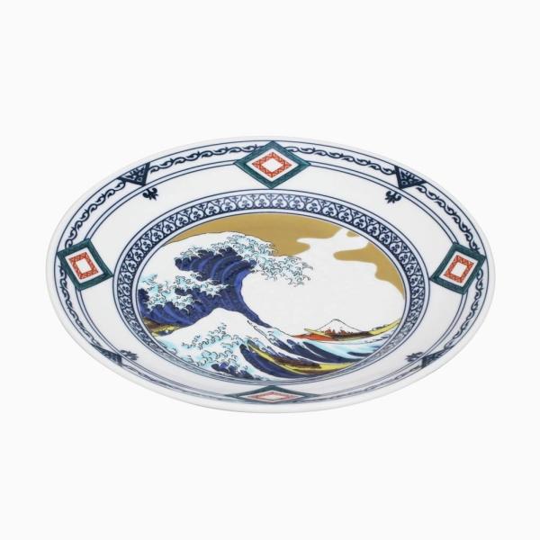 日本製 九谷焼 九谷五彩 磁気 陶器 陶磁器 皿 お皿 大皿 8号 染付間取 波 青風窯 青郊窯 華やか 鮮やか オシャレ お祝い 記念日 誕生日 開店祝 外国人が喜ぶ土産