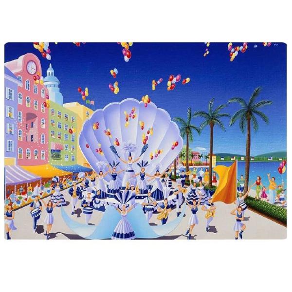 壁掛けアート アートパネル 風景画 イラストレーター アウトレットセール 特集 真夏のパレード海岸通りのイラスト椰子の木 高橋宣孝