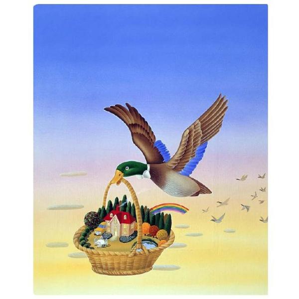 壁掛けアート 絶品 アートパネル 風景画 渡り鳥が運ぶ秋の風景画 イラストレーター 高橋宣孝