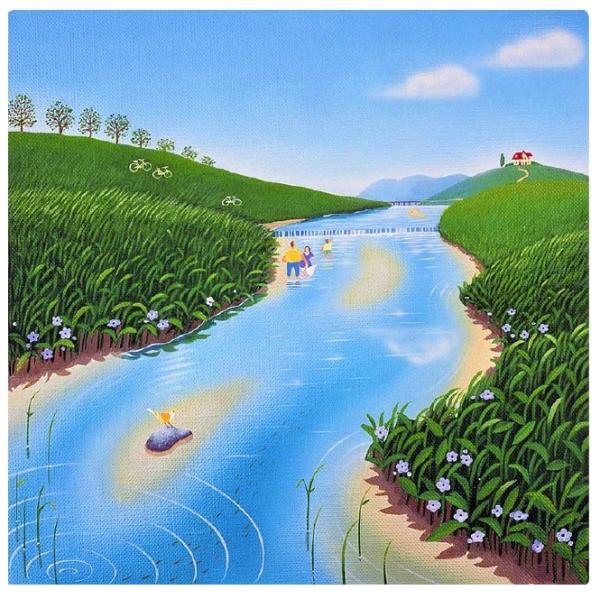 壁掛けアート アートパネル 風景画 イラストレーター 高橋宣孝 風景画イラスト 川 家族 水遊び 河原 赤い屋根の家 青空 自転車 青い花 Buyee Buyee 提供一站式最全面最專業現地yahoo Japan拍賣代bid代拍代購服務 Bot Online
