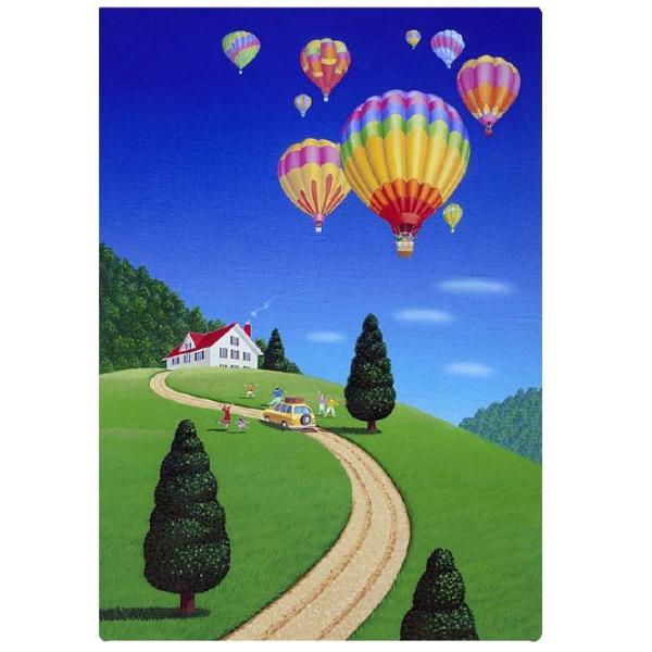 壁掛けアート アートパネル 風景画 イラストレーター 高橋宣孝 風景画 坂の上の赤い屋根の家と熱気球のイラスト Buyee Buyee Japanese Proxy Service Buy From Japan Bot Online