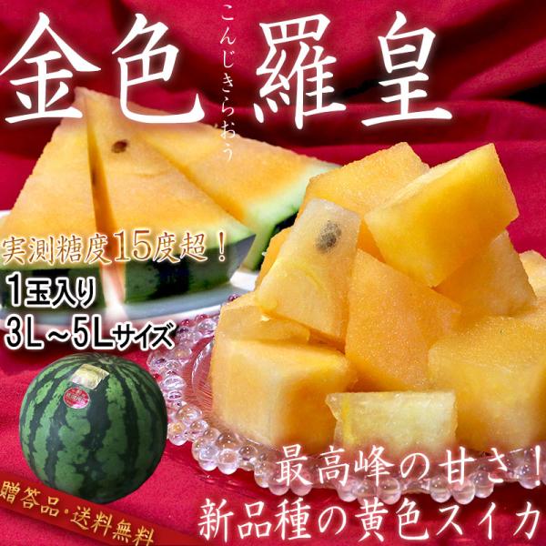 金色羅皇 クリーム西瓜 約9〜10kg 3L〜5Lサイズ 青森・山形県産 贈答規格 こんじきらおう 非常に高い糖度が魅力のブランド黄色スイカ！