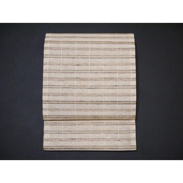 味わい深いお洒落帯！野蚕シルク紬袋帯 全通 横段 野生的 インド原産