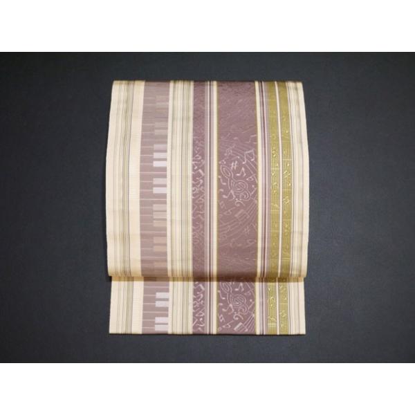 新品未仕立 夏物 博多帯 黒木織物 羅織 八寸名古屋帯 音符柄 白地② 仕立込