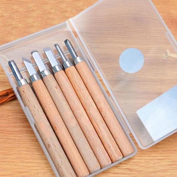 【高品質素材】高品質SK2合金鋼、鋭くて、耐久性があり、よくブナ、滑らかで丈夫なグリップのためのスキッドプルーフで作られて木製のハンドルにしっかりしています。すぐに使用することができます。【6本セット】彫刻刀よく使う刃先6本セットです。初心...