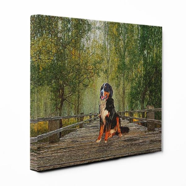 Forest Summer バーニーズマウンテンドッグ ｓサイズ ワンにゃんアートキャンバス 絵画 アートパネル 犬 森 緑 Apaproduction Fr