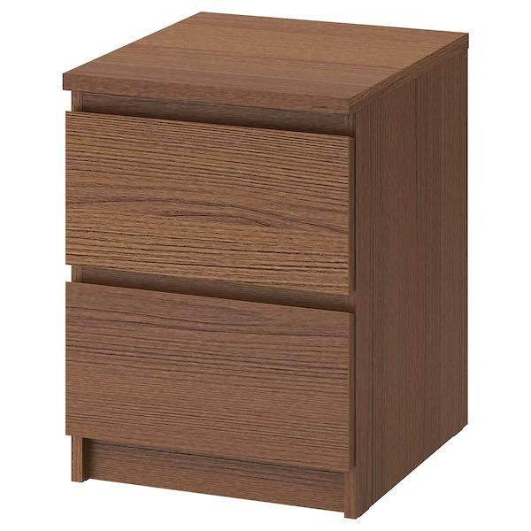 IKEA】MALM/マルム チェスト（引き出し×2） ブラウンステイン アッシュ 