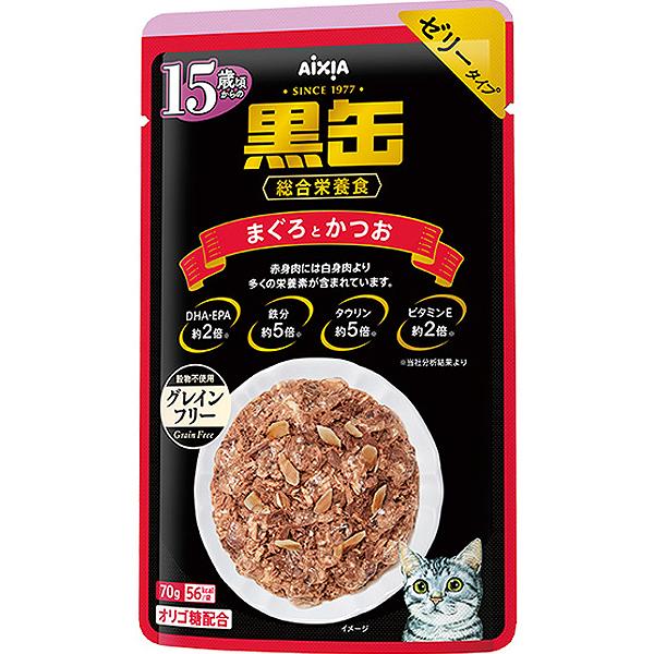 他サイト： 黒缶パウチ 15歳頃からのまぐろとかつお 70g×12コの商品画像