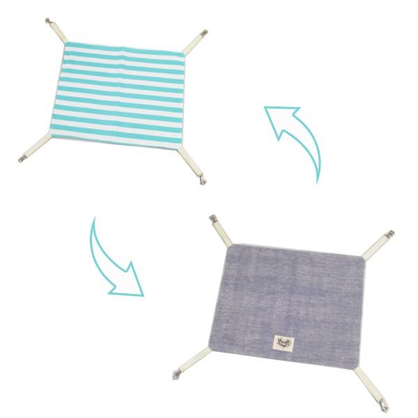 生地も暑い時期にぴったりなサラサラで、リバーシブルとなっています。【カラー】ストライプサックス【材質・成分・素材など】表面（ボーダー生地）：ポリエステル、ポリウレタン、裏面：綿【適応体重】適応体重6kgまで【製造国】中国【サイズ】W50×D...