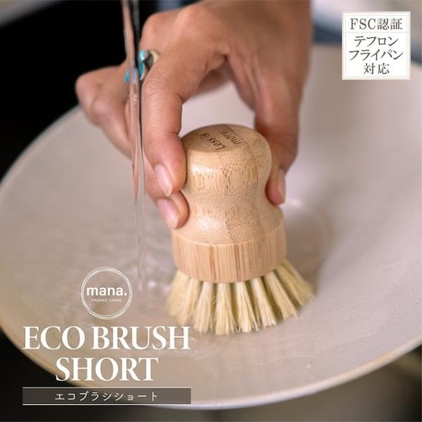万能ブラシ mana. エコブラシ ショート FSC認証取得 多用途 天然素材 テフロンフライパン使用可 食器洗い 掃除 キッチン バスルーム 台所 オーガニック エシカル