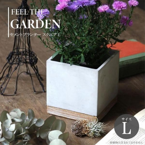 鉢 プランター FEEL TH GARDEN セメントプランター スクエアL 受皿付 底穴有 ４.５号相当 四角 植木鉢 鉢カバー ガーデニング 園芸 モダン おしゃれ インテリア